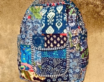 Quilted Patchwork Cotton Backpack: Bohemian Hippie Tote Bag