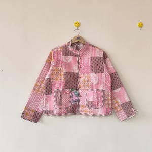 Women Handmade Cotton Quilted Jacket Boho Kantha Vintage Patchwork Lightweight Fall   Summer Outerwear Coat