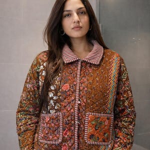 Patchwork Cotton Quilted Jacket: Lightweight Bohemian Style Fall Winter Jacket Coat vintage Boho wedding Reversible kantha Jacket , Gift
