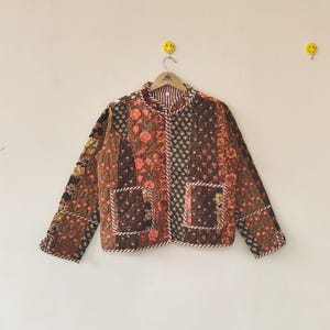 Boho Cotton Patchwork Quilted Jacket Women  Handmade Floral Vintage Coat, Lightweight, Artisan Gift