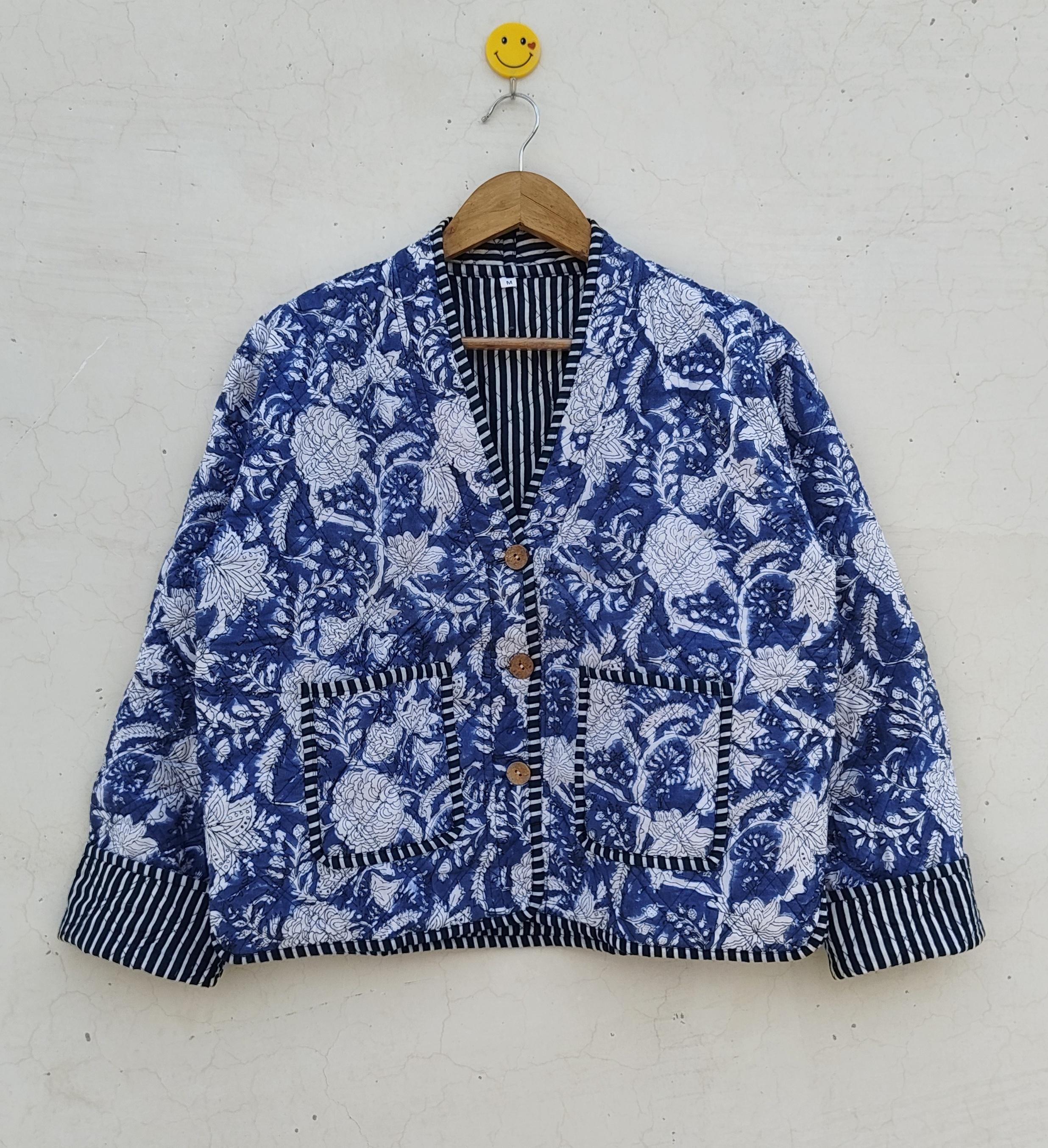 ハンドメイドインドコットンキルティングジャケット、リバーシブル