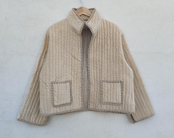 Handmade Velvet Quilted Jacket | Embroidered Boho Winter Coat