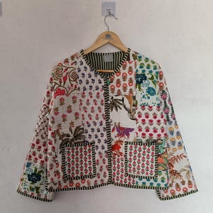 Reversible Kantha Quilted Jacket: Floral Patchwork Boho Coat