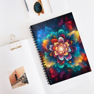 Quantum Bloom Black Spiral Notebook | Ruled Line Journal 6x8 inches