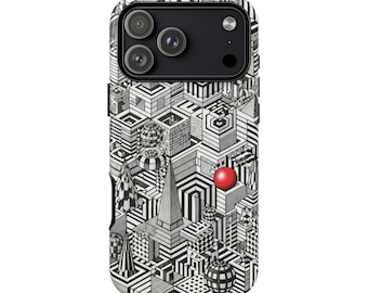 Funda para teléfono con diseño abstracto de ciudad / Regalo tecnológico geométrico en blanco y negro
