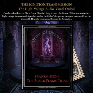 Occult initiation kit including the Guidebook of the First Ordeal, Master Sigil, and personalized audio-visual ritual transmission.