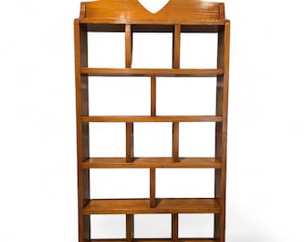 Vintage Wood Trinket Shelf Shadow Box Display Heart Cutout Wall Hanging Unit