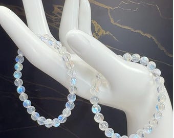Collector Grade Natural 6.2mm & 6.8mm India Rainbow Moonstone Bracelet