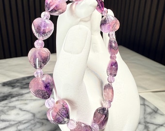 Heart Shaped Super 7 Bracelet | Natural Melody Stone Quartz, Amethyst Cacoxenite Lepidocrocite