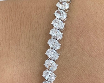 925 Sterling Silver Moissanite Tennis |  Oval Cut Diamond Look Bracelet