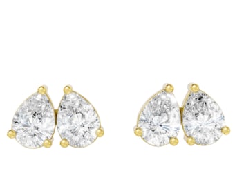 Pendientes de botón Moissanite Toi et Moi, plata de ley con talla pera (2CT VVS1)