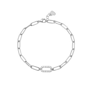 925 Sterling Silver Minimalist  Paperclip Bracelet with Moissanite Diamond-Cut Link | Dainty Chain Bracelet for Women