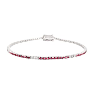925 Sterling Silver Ruby & CZ Tennis Bracelet | Red and White Stone Dainty Bracelet | Elegant Gift for Her | July Birthstone Jewelry