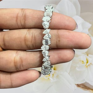Sterling Silver Moissanite Tennis Bracelet | Mixed Cut Stone Jewelry