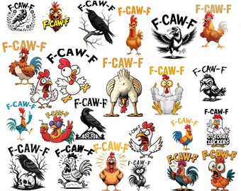 Trendy Funny F-Caw-F Chicken Bundle PNG Funny Screaming Chicken PNG Meme Farm Animal F-CAW-F Meme F-Caw-F Chicken Rooster Meme Clipart