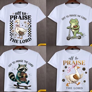 Funny Goose Christian Shirt, Off to Praise the Lord Design (SVG, PNG)