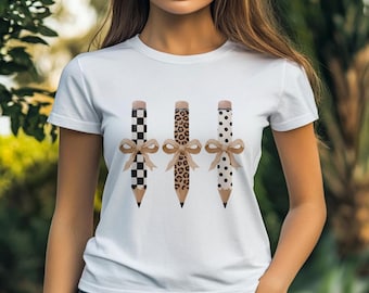 5|Brushstroke Pencil Bow PNG | Preppy Teacher Design | Teacher Coquette PNG | Coquette Bow PNG | Teacher Love Png | Teacher Bow Sublimation