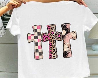 4 Brushstroke Cross Trio PNG | Faith Based PNG | Leopard Print Png | Everyday Designs | Jesus Christian Png | God is Good Png | Church Shirt