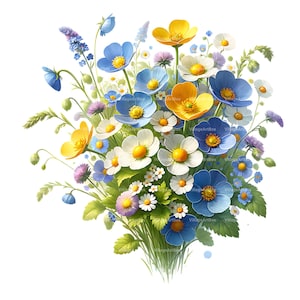 Watercolor Wildflower Clipart Bundle: Meadow Flowers PNG (Digital Download
