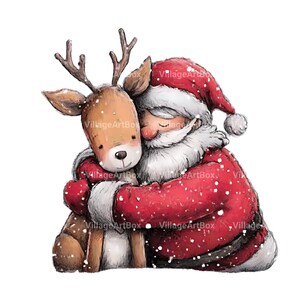 Watercolor Santa Claus and Reindeer Clipart Bundle (PNG Instant ...