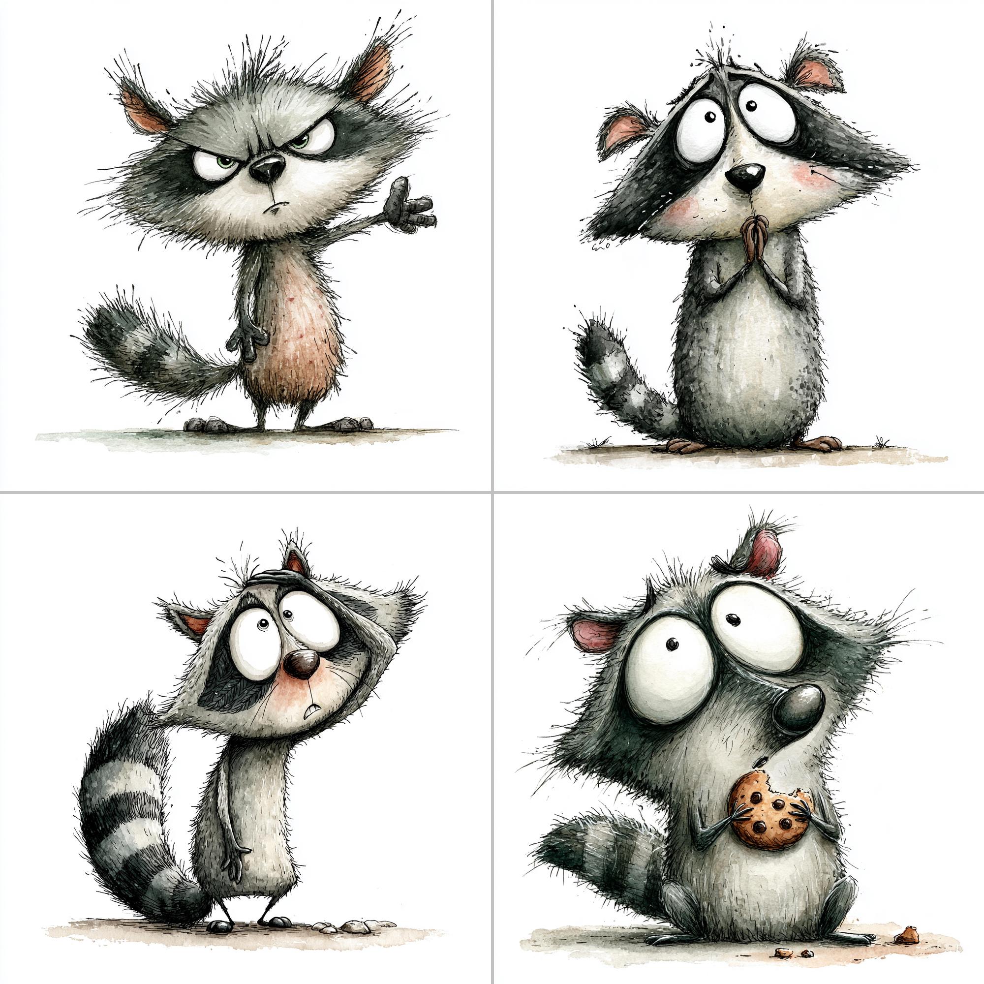 Quirky Sassy Raccoon Clipart: Whimsical Reaction Faces (digital ...