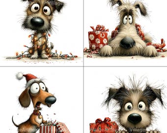 Funny Christmas Puppies Clipart, Festive Dog JPG Bundle (Instant Download)
