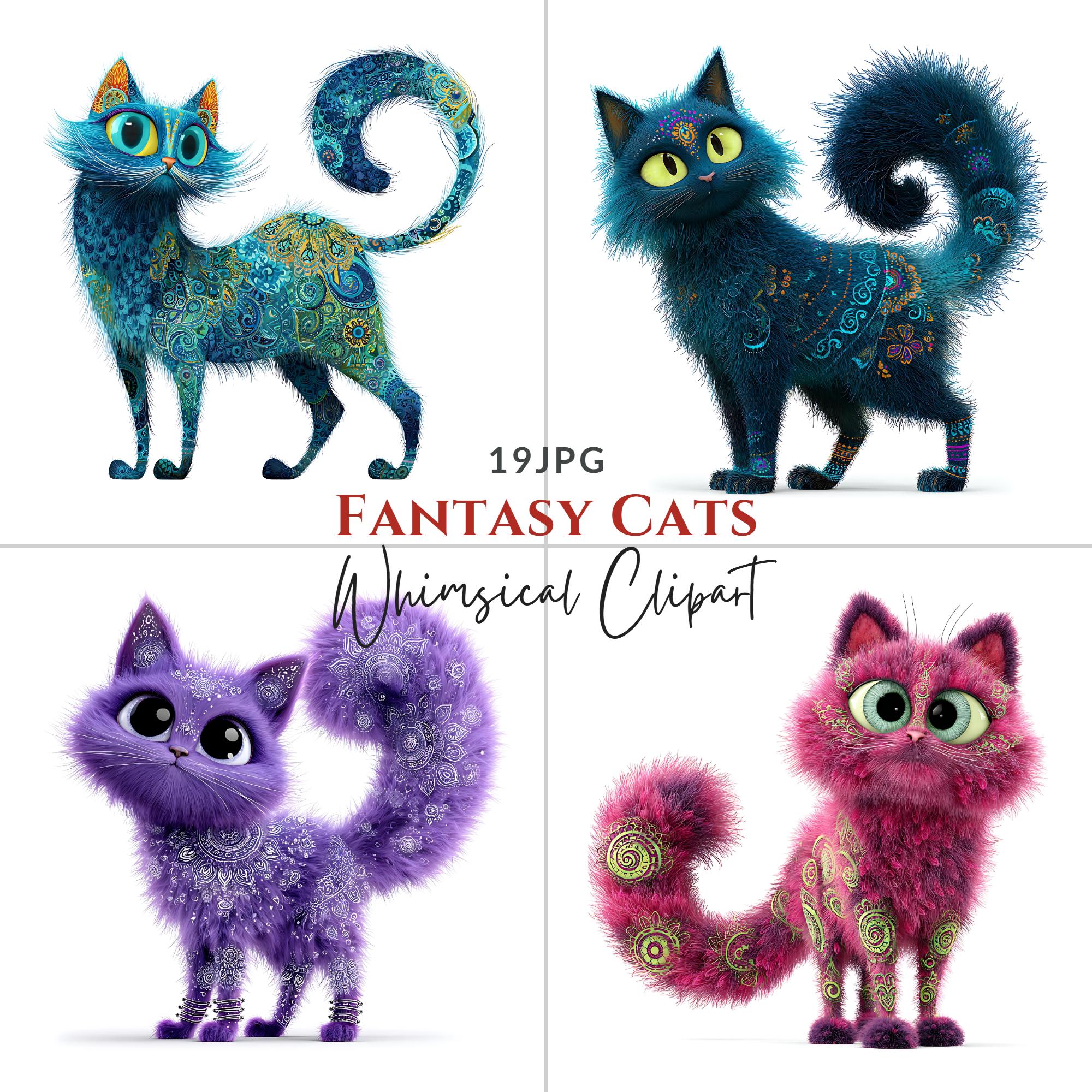 19 Fantasy Cat Clipart Bundle, Whimsical Cat Art for Crafts ...