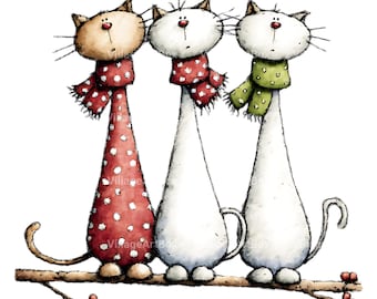 Watercolor Christmas Cats Clipart: Whimsical PNG Bundle (Instant Download)