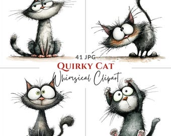 Quirky Whimsical Cat Clipart: Funny Reaction Poses (Digital Download)