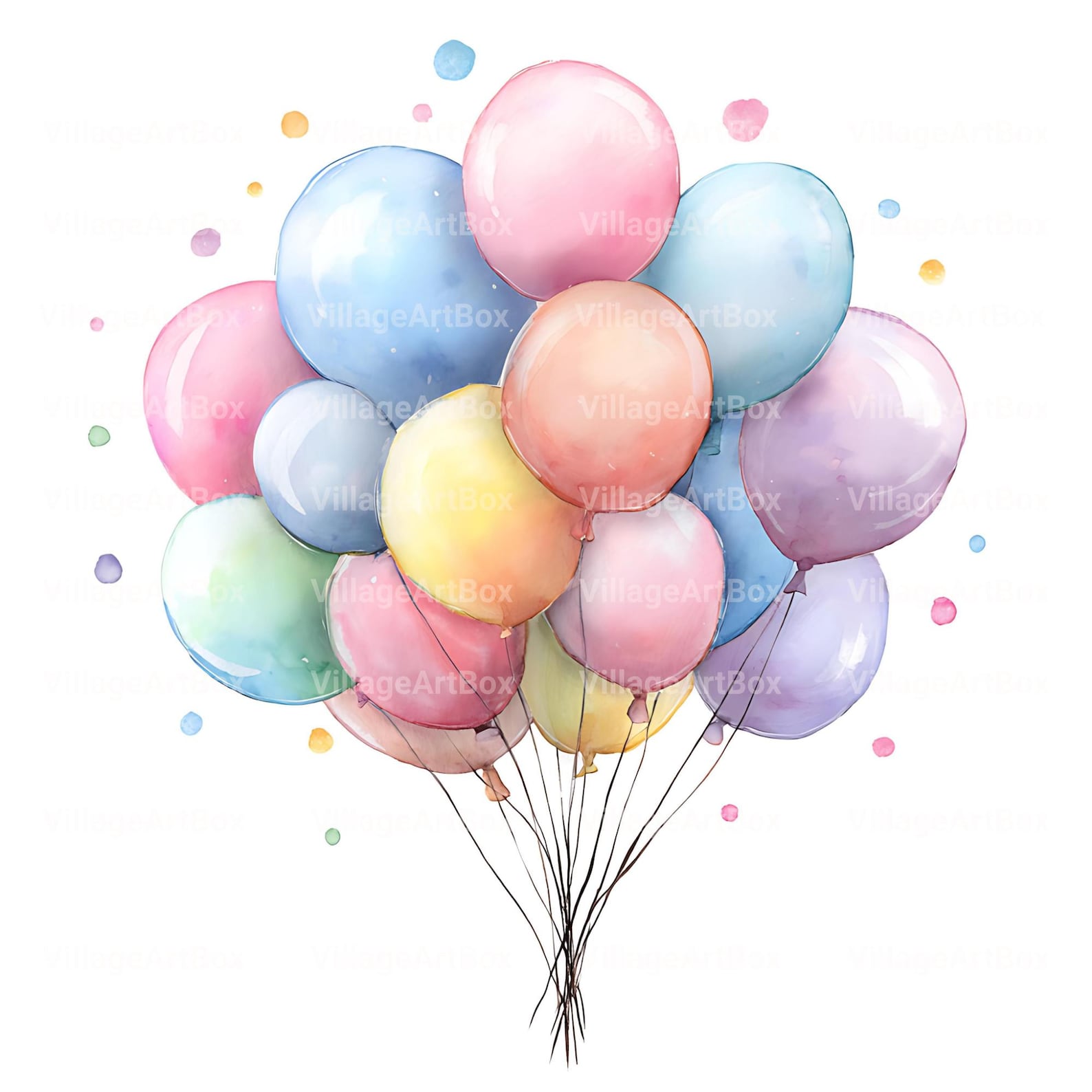 Watercolor Birthday Balloons Clipart | Pastel Balloon Bundles | Digital ...