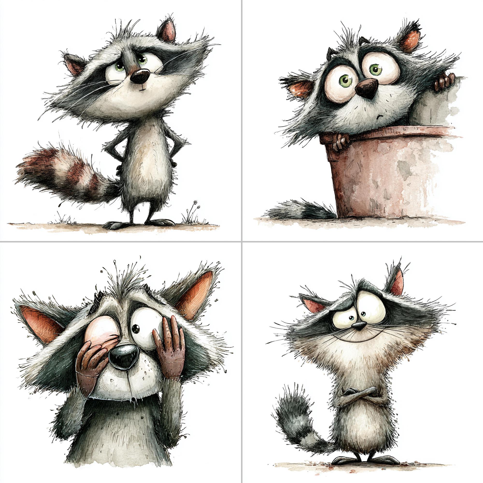 Quirky Sassy Raccoon Clipart: Whimsical Reaction Faces (digital ...