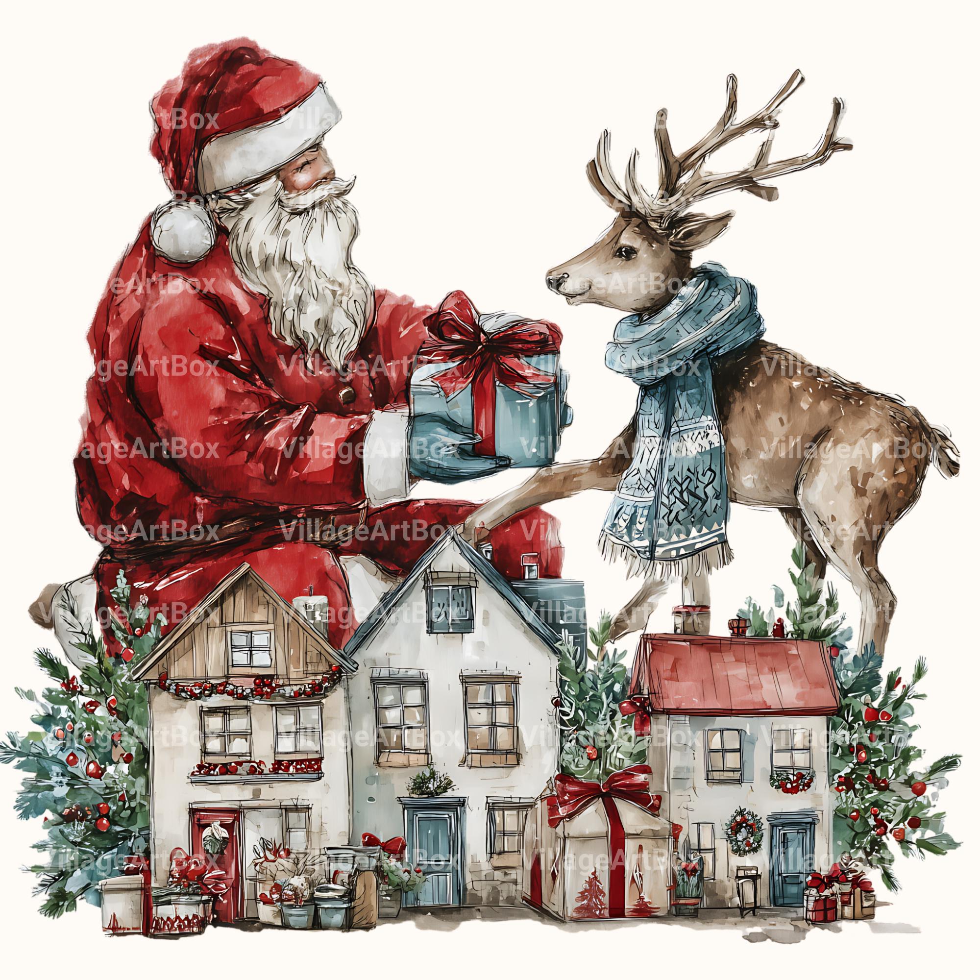 Watercolor Santa and Reindeer Clipart Bundle: Christmas PNG Images ...