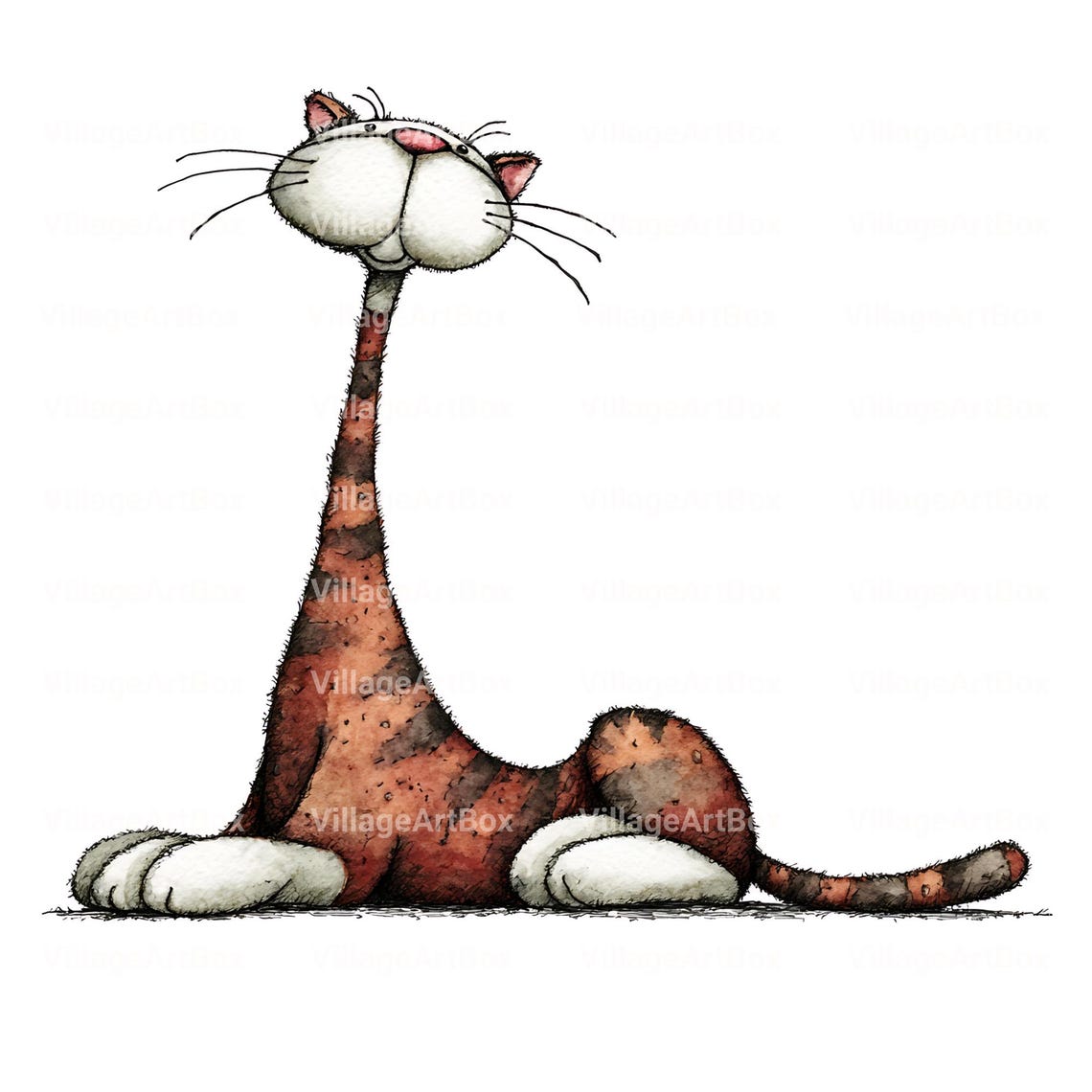 Watercolor Christmas Cats Clipart: Whimsical Long Neck Cat JPG Bundle ...