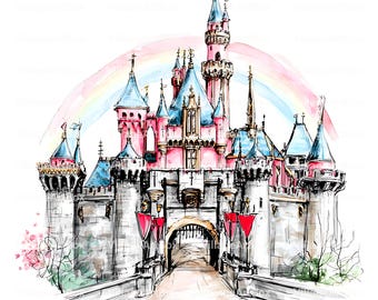 Watercolor Princess Castle Clipart Bundle, Pink Pastel Palaces (Digital Download)