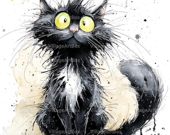 12 Funny Cat Clipart | Whimsical Watercolor Cats | Quirky Kitten Full Body Art (Digital Download)