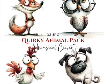 Quirky Animal Reaction Pack Clipart: Funny Faces & Wacky Expressions (Digital Download)