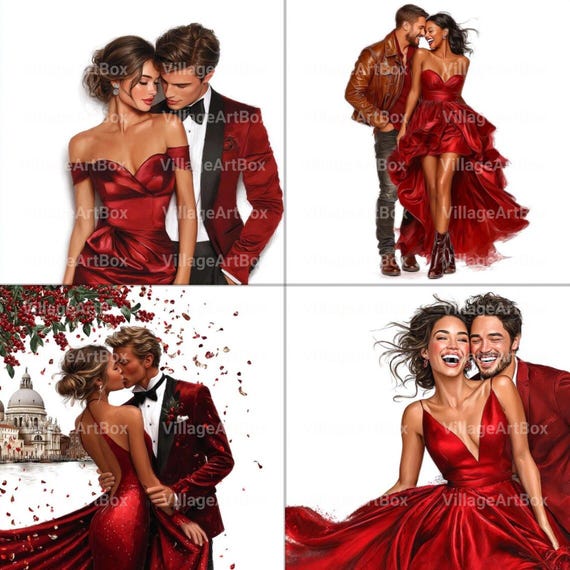 Elegant Christmas Couple Clipart: Red Dress, Champagne (digital Download) -  Etsy