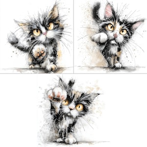23 Scruffy Kitty Clipart-paket, nyckfull kattkonst för hantverk och utskrivbara material, digital nedladdning