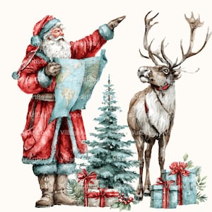 Watercolor Santa and Reindeer Clipart Bundle: Christmas PNG Images ...