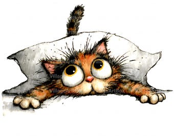12 Cat In Bed Clipart | Sleeping Kitten PNG | Cozy Watercolor Cat (Digital Download)