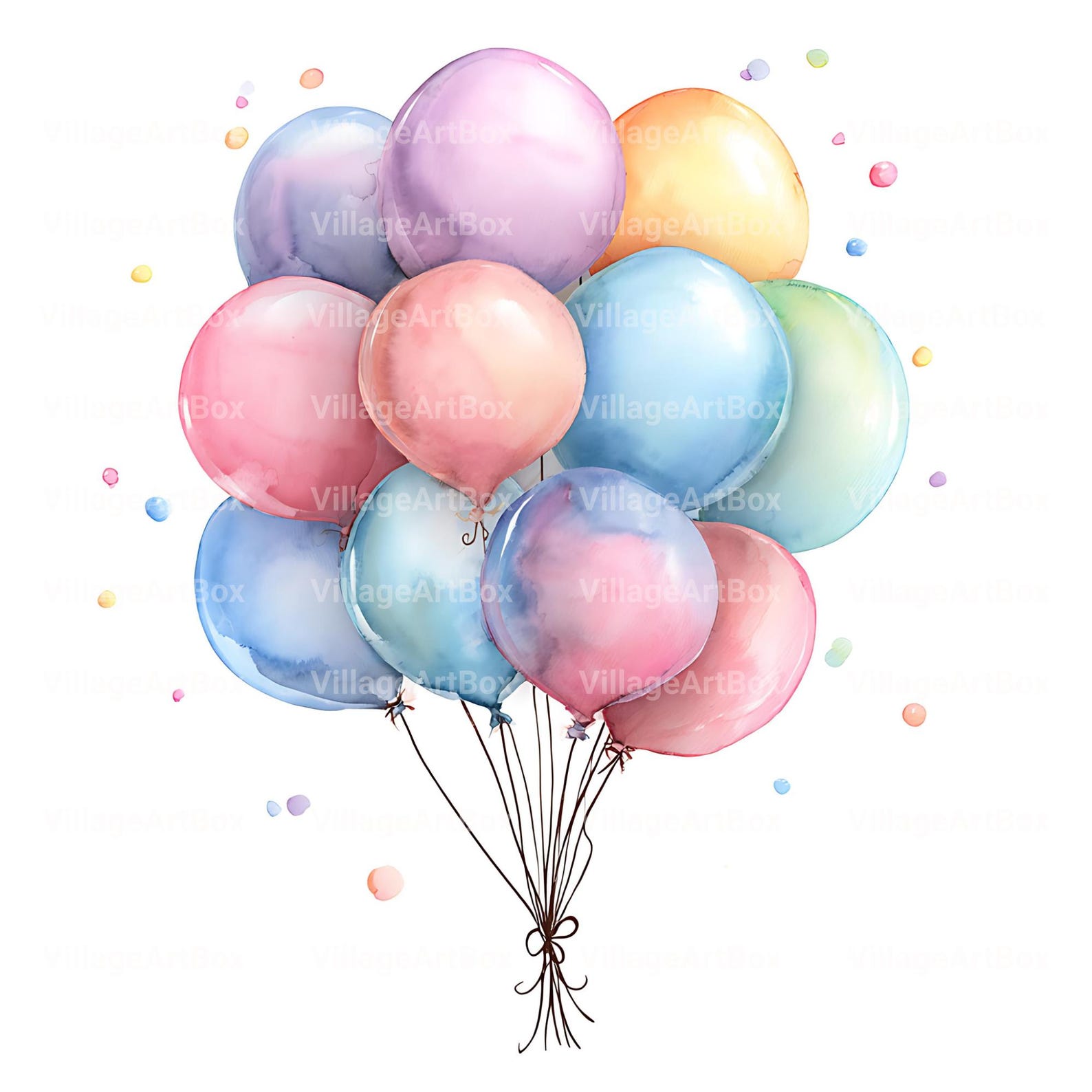 Watercolor Birthday Balloons Clipart | Pastel Balloon Bundles | Digital ...