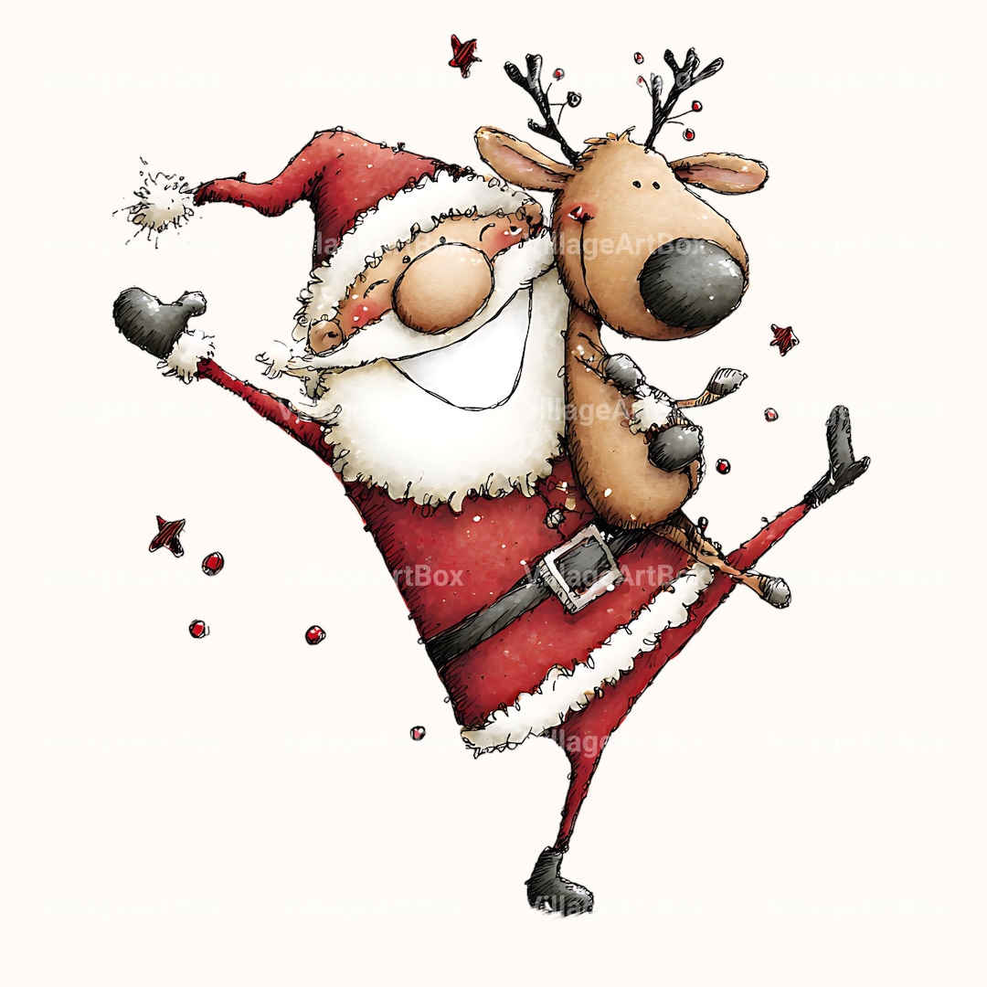 Watercolor Santa and Reindeer Clipart Bundle: Christmas PNG (instant ...