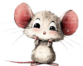 12 cliparts souris aquarelle, journal fantaisiste et graphiques imprimables (téléchargement numérique)