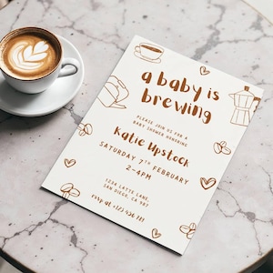 Se avecina un bebé: invitación única y divertida para baby shower para niño o niña con un diseño de té y café / Diseño digital editable de Always Invitated Store