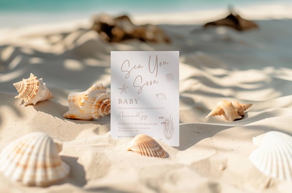 Sea You Soon- elegant baby shower invite for boy or girl with under the sea design | Editable digital design by Always Invited Store