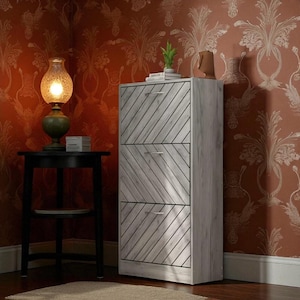 Modern Shoe Cabinet with 3 Flip Drawers, Slanted Design Shoe Storage, Freestanding Entryway Organizer for Hallway