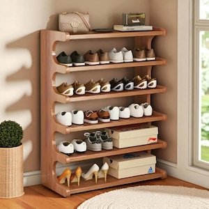 Wooden Shoe Rack Cabinet Multi-Layer Organizer Moisture-Proof Entryway Storage Shelf High Capacity Shoe Holder