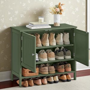 3-Tier Shoe Cabinet with Adjustable Shelf, Modern Entryway Storage Organizer, Freestanding Wooden Shoe Rack