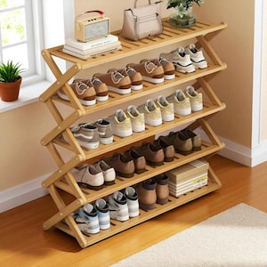 Bamboo Foldable Shoe Rack Multi-Tier Organizer for Entryway, Dorm, Small Space, Simple Indoor Storage Cabinet