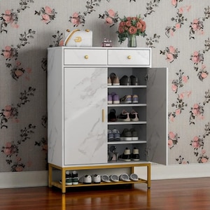 6-Tier Shoe Storage Cabinet with Doors, Drawer Organizer, Adjustable Shelves Entryway Rack, Freestanding Shoe Shelf